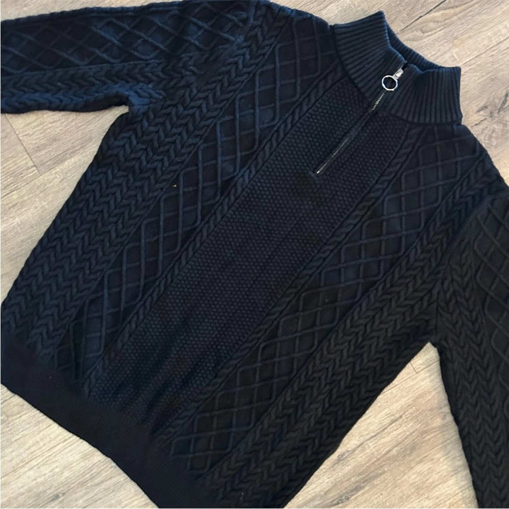 PAUL JONES Sweater Mens Size 2XL 1/4 Zip Black Chunky Knit Pullover‎ NWOT